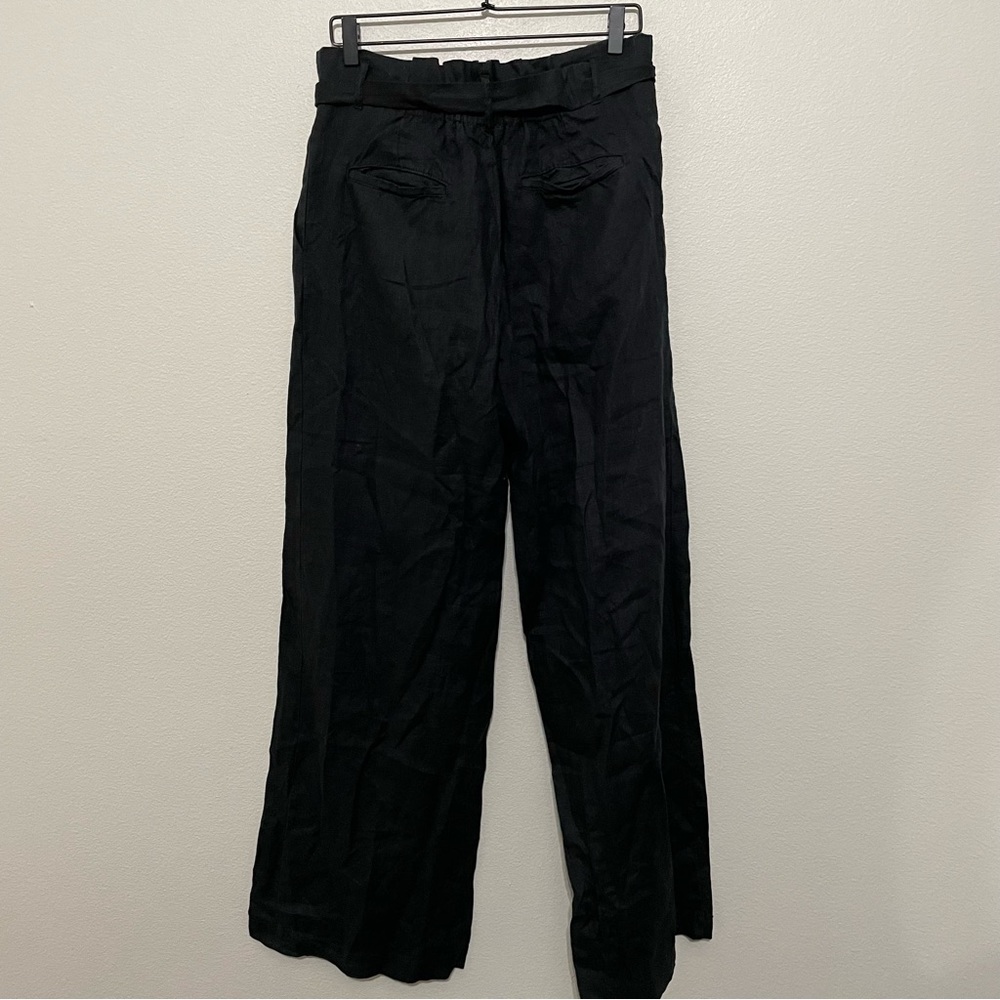 Mango Tie waist paper bag wideleg linen trousers women’s black sz.S - Picture 5 of 5